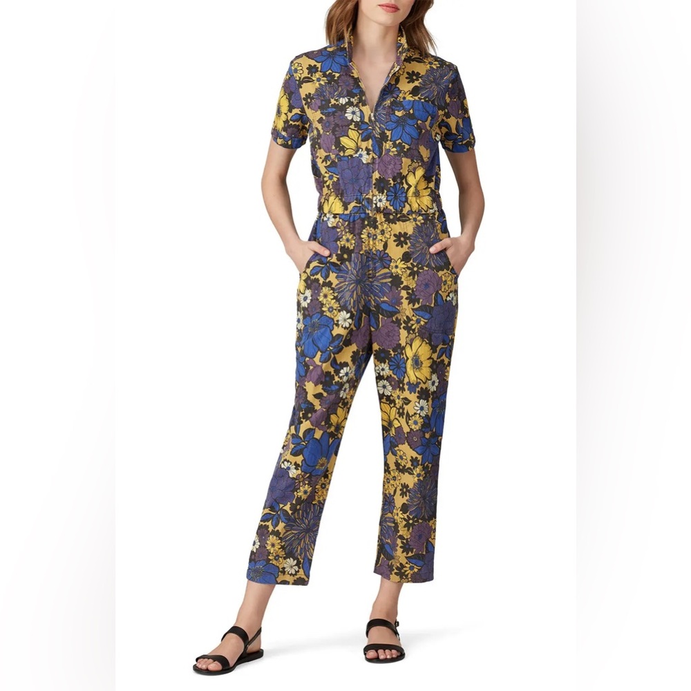 MOTHER denim floral jumpsuit